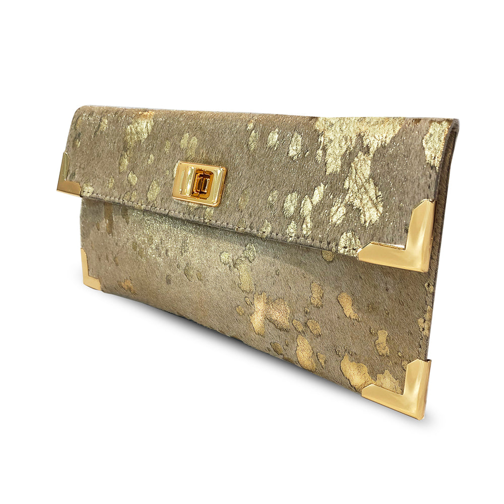 Edgar Pouch Clutch bag with gold chain in genuine cowhide leather